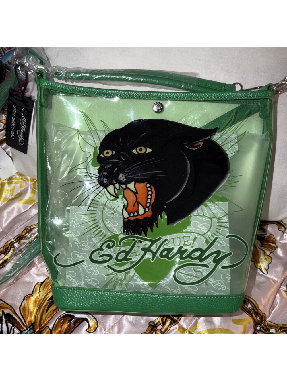 Ed Hardy Mini PVC Beach/Pool Tote with Panther Print New with Tags